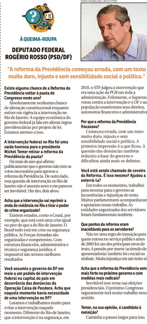 Em Entrevista Ao Correio, Rosso Afirma Que Reforma Da Previdência Tinha ...