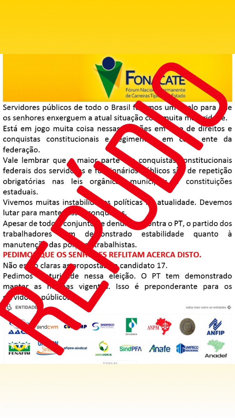 Comunicado Importante: Fonacate desmente mensagem de teor partidário