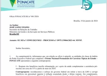 Recomposição Salarial: Fonacate propõe 9% em 2024, 7,5% em 2025 e 7,5% em 2026, e prazo para equiparação dos benefícios aos demais Poderes