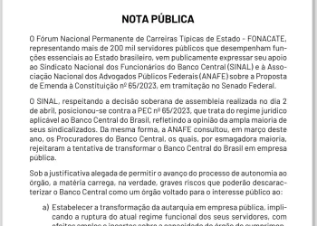 Nota Pública» Fonacate apoia luta de servidores do Banco Central contra PEC 65