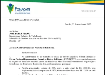 Fonacate apresenta ao MGI contraproposta de reajuste dos auxílios
